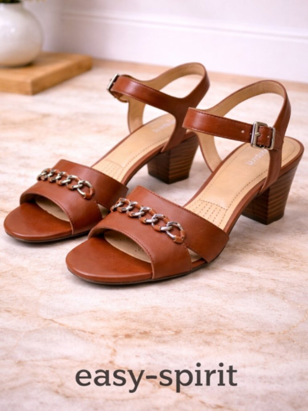 Easy Spirit Brown Open Toe Sandals Size 8.5 Padded Low Heel Comfort Shoes NEW